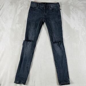 True Religion Jeans Men 31 Faded Black Denim Tony Skinny Destroyed Knees Zip Fly